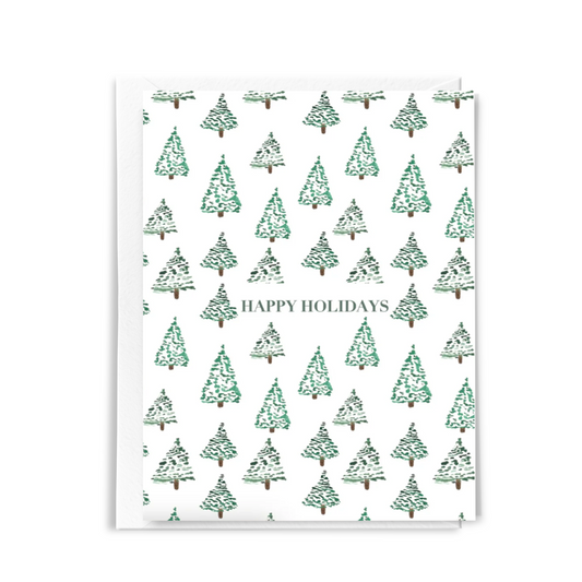 Watercolor Trees Happy Holidays Greeting Card