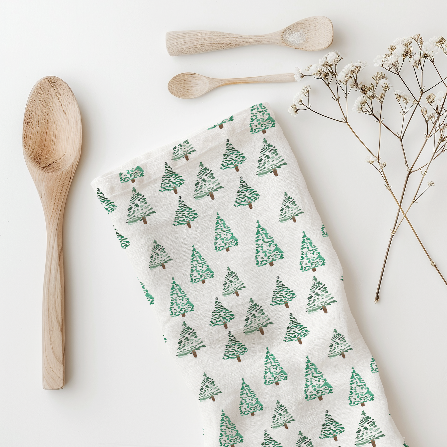 Watercolor Holiday Trees Tea Towel